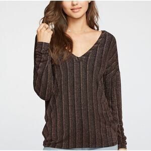 CHASER Top SZ Small NWT Metallic Stripe Long Sleeve Rose Gold Dolman  V-Neck